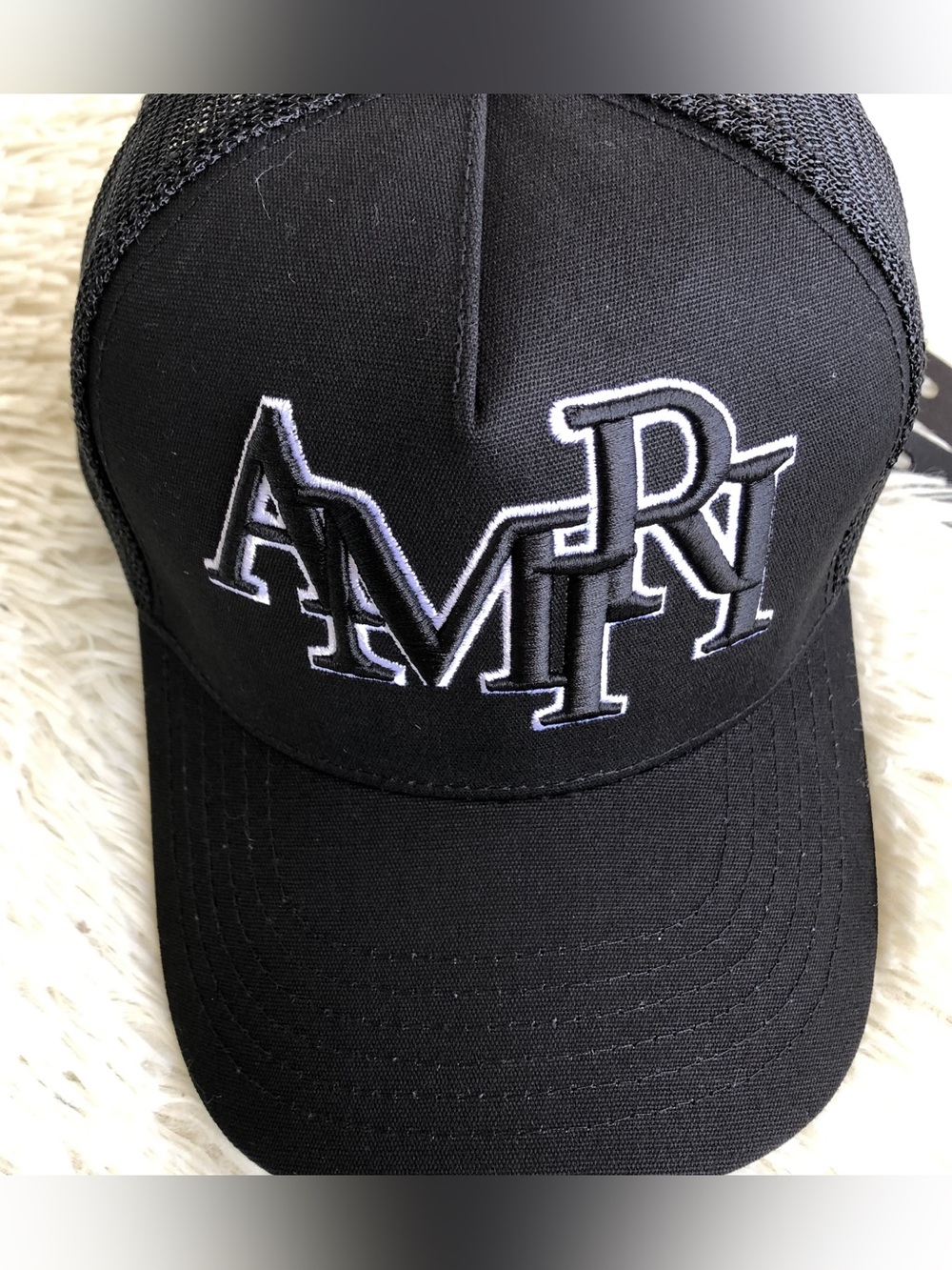 AMIRI Black Mesh Trucker Cap with White Raised Logo - Picture 3 of 7